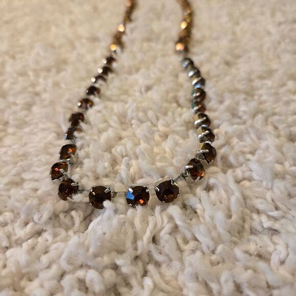 NWOT  Bronze Faceted Bead + Amber Rhinestone Necklace Long - Picture 4 of 7